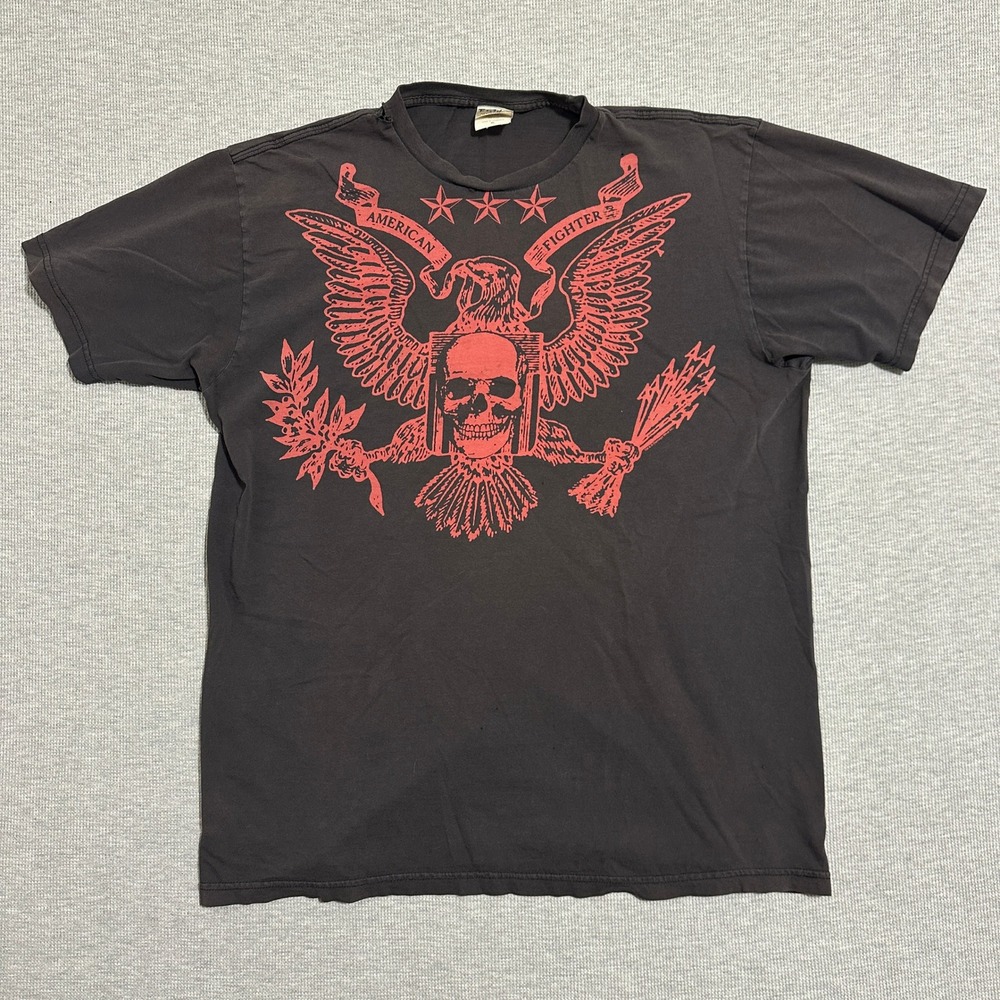 American Fighter Eagle Skull Nautical Star Graphic Tee Faded Black Mens X-Large